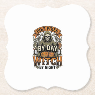 Bicycle Repair Witch Vintage Halloween Bike Mechan Paper Coaster