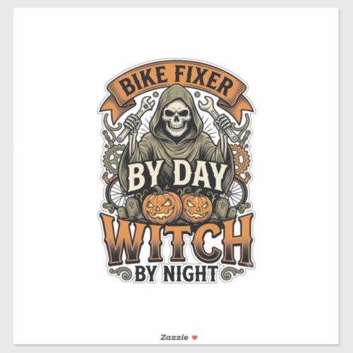 Bicycle Repair Witch Vintage Halloween Bike Mechan Sticker