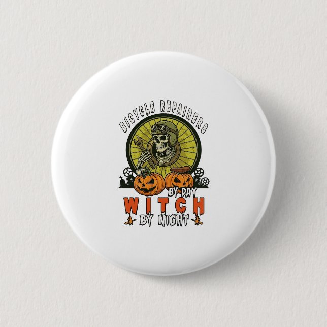 Bicycle Repairers Witch Skull Wrench Pumpkins Hall Button (Front)