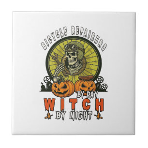Bicycle Repairers Witch Skull Wrench Pumpkins Hall Ceramic Tile