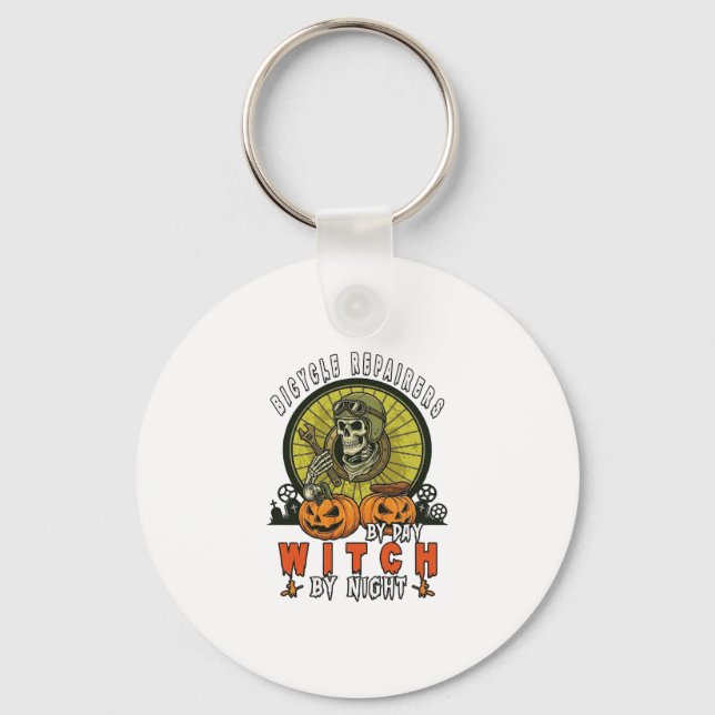 Bicycle Repairers Witch Skull Wrench Pumpkins Hall Keychain (Front)