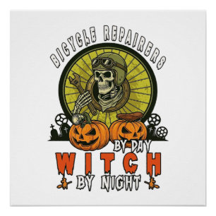 Bicycle Repairers Witch Skull Wrench Pumpkins Hall Poster
