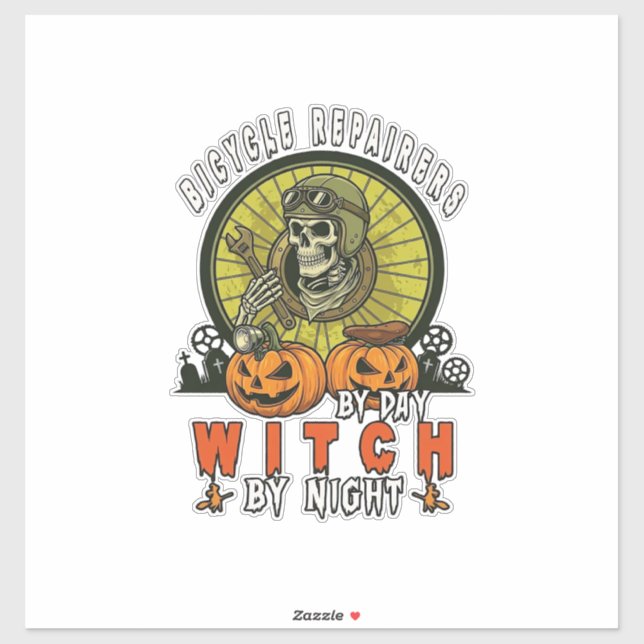 Bicycle Repairers Witch Skull Wrench Pumpkins Hall Sticker (Sheet)