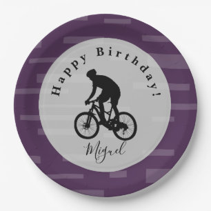 Bicycle Rider Happy Birthday Paper Plate. Paper Pl Plates
