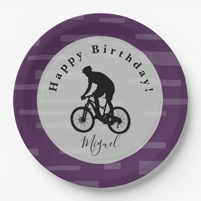Bicycle Rider Happy Birthday Paper Plate. Paper Pl Plates (Front)