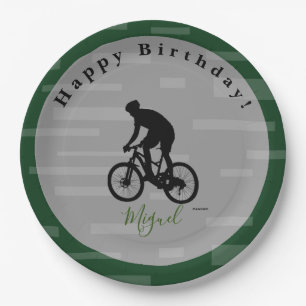 Bicycle Rider Happy Birthday Paper Plate. Paper Plates