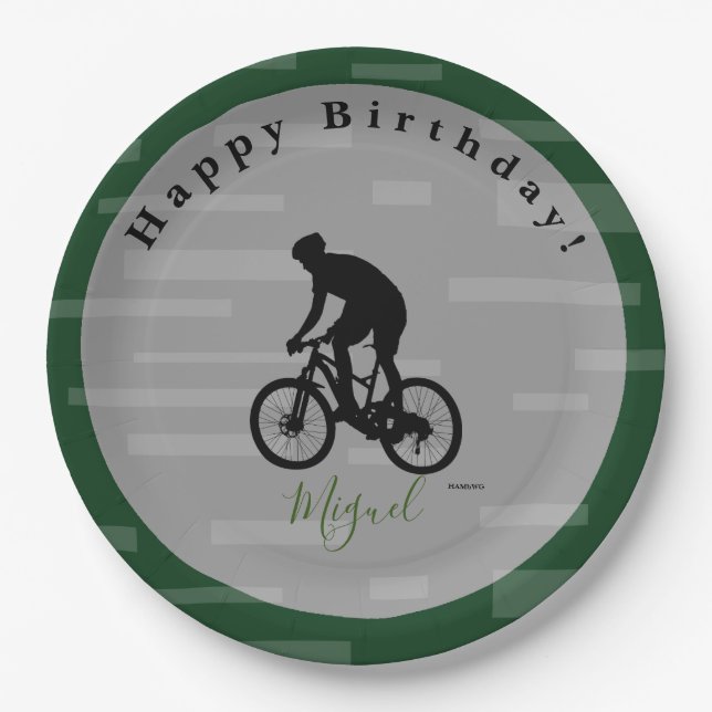 Bicycle Rider Happy Birthday Paper Plate. Paper Plates (Front)