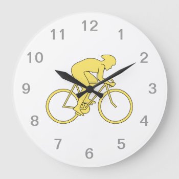 Bicycle Rider In Yellow. Large Clock by Metarla_Sports at Zazzle