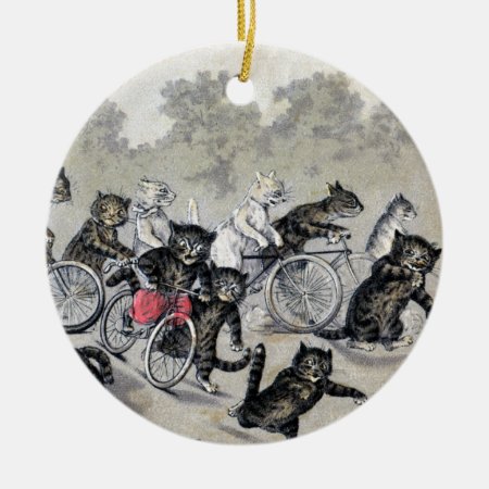 Bicycle Riding Cats Ceramic Ornament