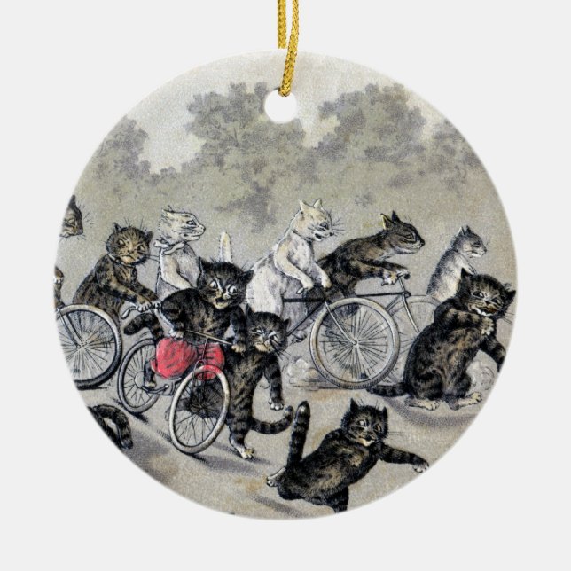 Bicycle Riding Cats Ceramic Ornament (Front)