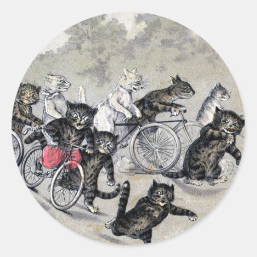 Bicycle Riding Cats Classic Round Sticker