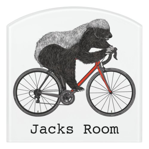 Bicycle riding Honey Badger Add Name Door Sign