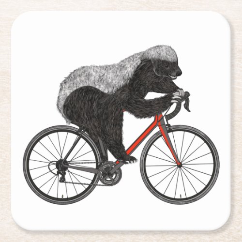 Bicycle riding Honey badger  Square Paper Coaster