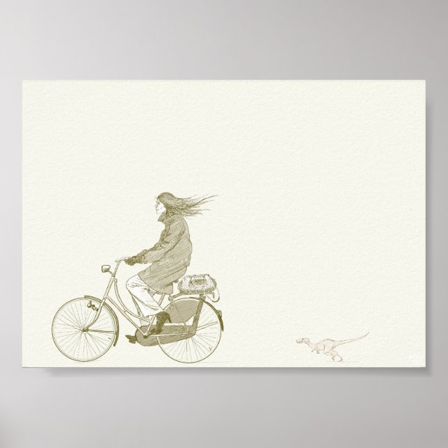 Bicycle Riding with Dinosaur 7x5 Poster (Front)