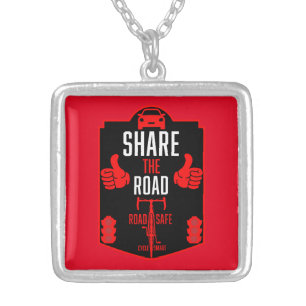 Bicycle Road Safety Silver Plated Necklace