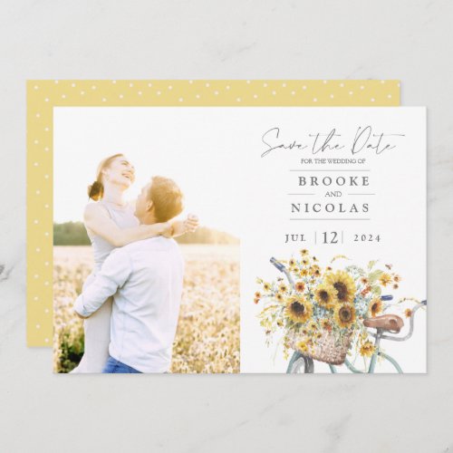 Bicycle Rustic Sunflower Watercolor Wedding Photo Save The Date
