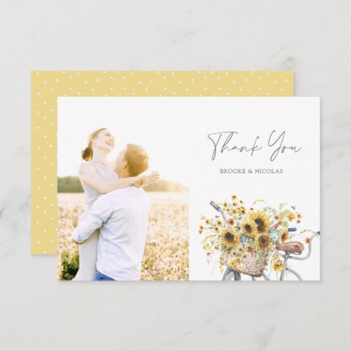 Bicycle Rustic Sunflower Watercolor Wedding Photo Thank You Card