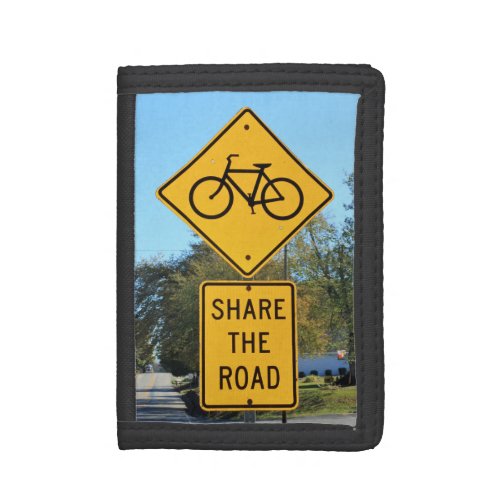 Bicycle  Share the Road Highway Signs Trifold Wallet