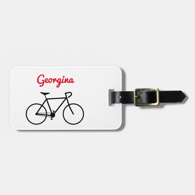 Bicycle Silhouette & Name Luggage Tag (Front Horizontal)