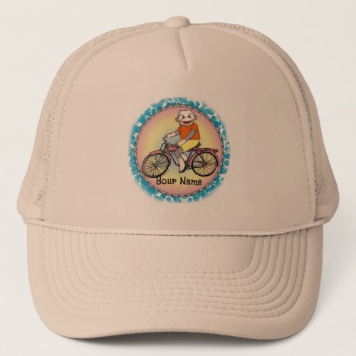 Bicycle Sock Monkey custom name hat