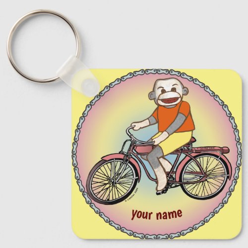 Bicycle Sock Monkey custom name Keychain