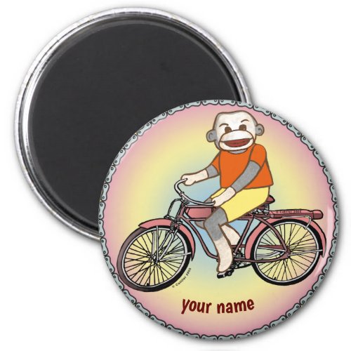 Bicycle Sock Monkey custom name Magnet