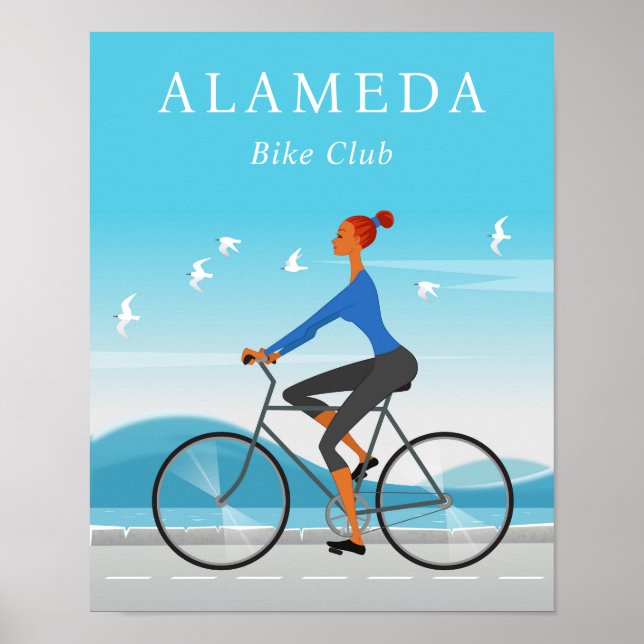 Bicycle Sport Woman Biking Bike Girl Sea Seagull Poster (Front)