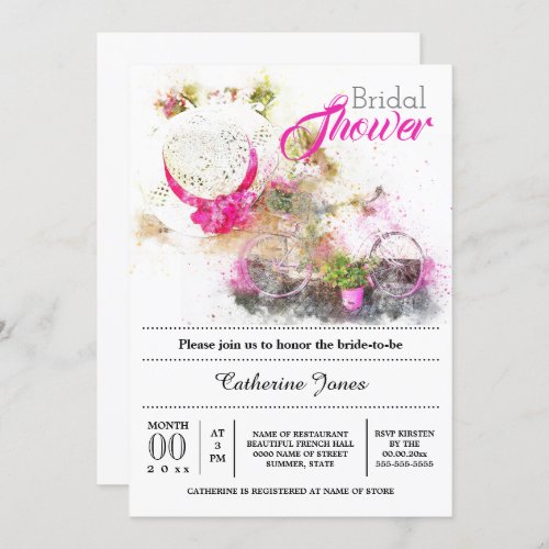 Bicycle summer french floral hat bridal shower invitation