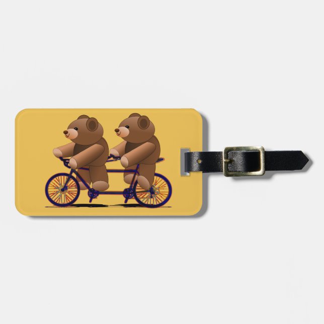 Bicycle Tandem, Teddy Bear Print Luggage Tag (Front Horizontal)