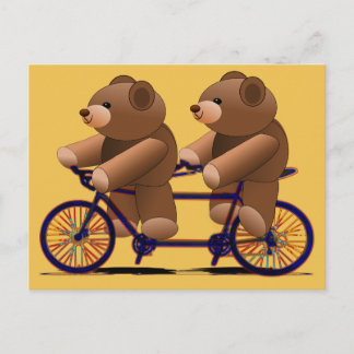 Bicycle Tandem, Teddy Bear Print Postcard