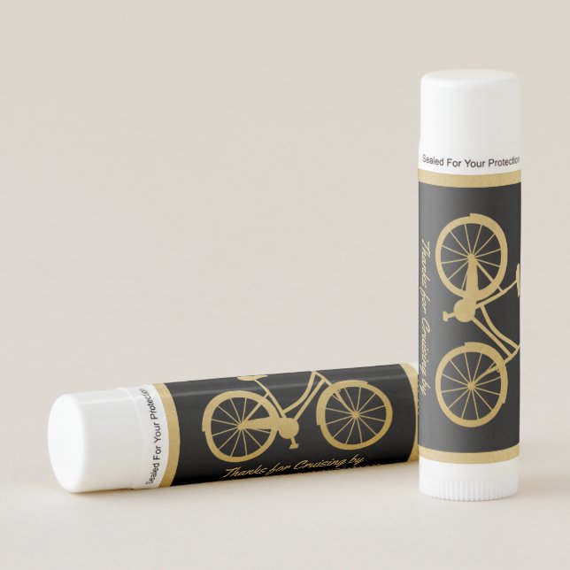 Bicycle Thank You Gold Black Custom Birthday Favor Lip Balm (Front)