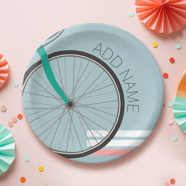 Bicycle Theme Party with Custom Text Paper Plates (Party Plate with a Bike Theme)