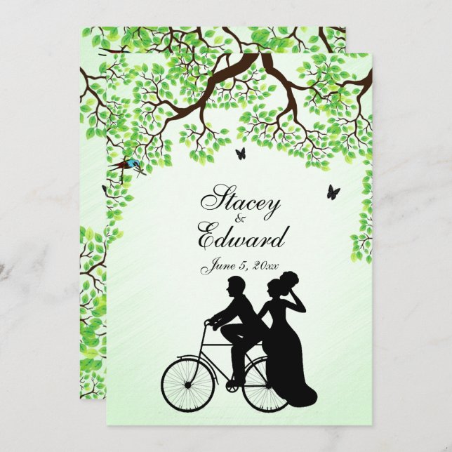 Bicycle Theme Wedding Invitation Mint (Front/Back)