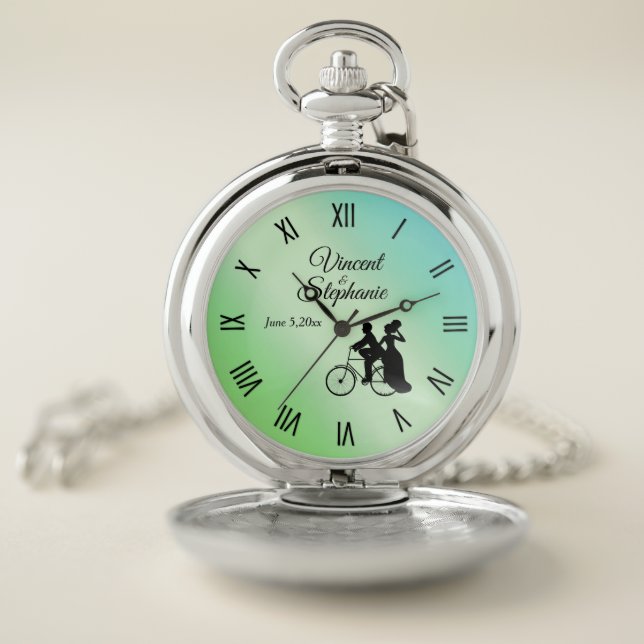 Bicycle Theme Wedding Invitation Mint Pocket Watch (Inside)
