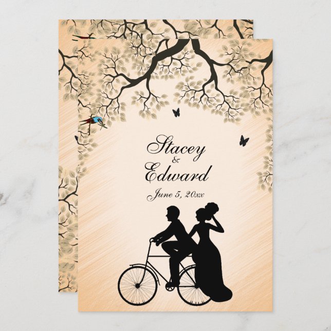 Bicycle Theme Wedding Invitation Peach (Front/Back)