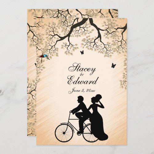 Bicycle Theme Wedding Invitation Peach