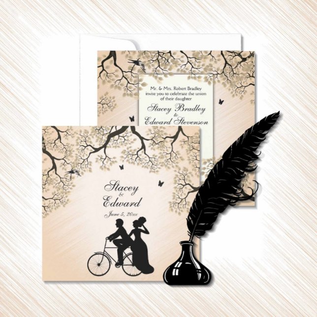 Bicycle Theme Wedding Invitation Peach (Quaint bicycle wedding invitation)