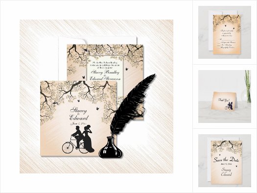 Bicycle Theme Wedding Peach Invitation Suite