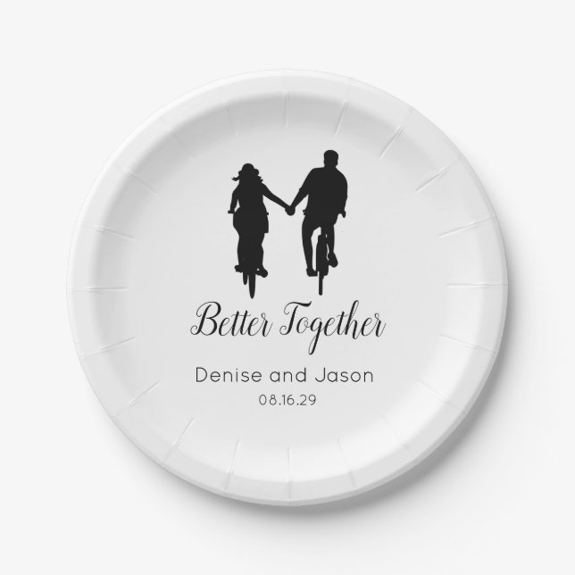 Bicycle Themed Better Together Wedding Paper Plate (Front)