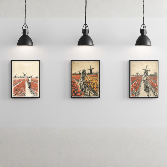 Bicycle through Tulip Fields – Dutch Countryside  Wall Art Sets (Creator Uploaded)