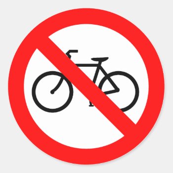 Bicycle Traffic Prohibited Highway Sign Classic Round Sticker by wesleyowns at Zazzle