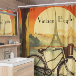 Bicycle Travel Poster, Paris customizable Shower Curtain