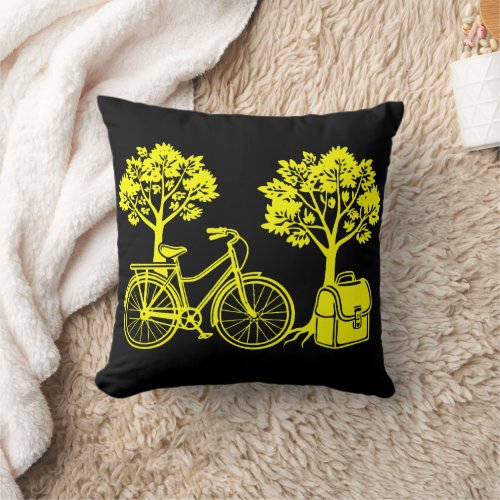 Bicycle Tree and Classic School Bag  Throw Pillow