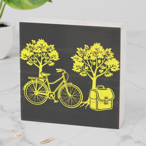 Bicycle Tree and Classic School Bag  Wooden Box Sign