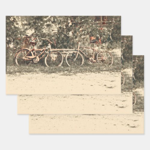 Bicycle Vintage Antique Old Red Beige Rustic Wrapping Paper Sheets