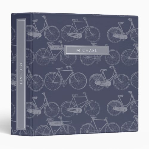 Bicycle Vintage  Illustration Simple Blue Pattern 3 Ring Binder