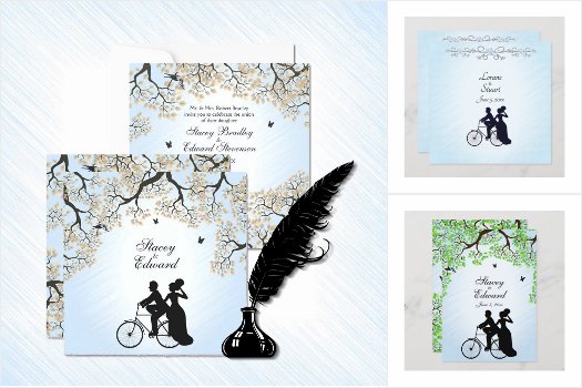 Bicycle Wedding Theme Blue Invitation Suite
