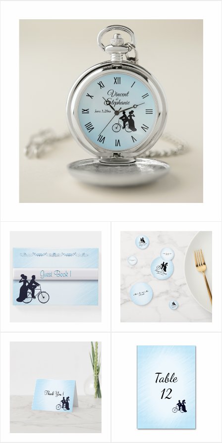 Bicycle Wedding Theme Blue Invitation Suite