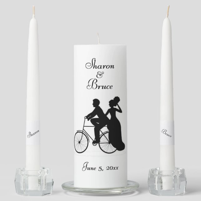 Bicycle Wedding Two Become One Unity Candle Set (Front)