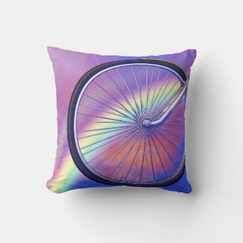 Bicycle Wheel And Rainbow Throw Pillow by Peerdrops at Zazzle